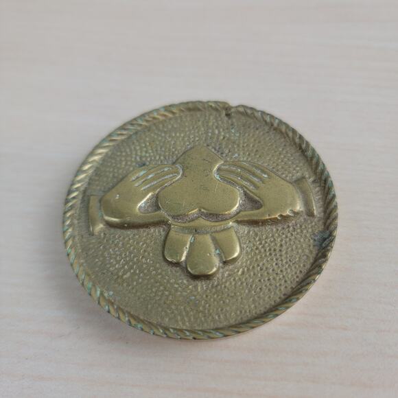 Brass Irish Claddagh | Authentic Vintage Decor | Friendship Gift - Picture 6 of 9